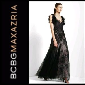 BCBGMAXAZRIA MAGGIE MAUVE ROSE TULLE SILK DRESS